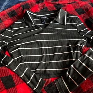 Black and white striped long sleeve crop top medium sws essentials brand